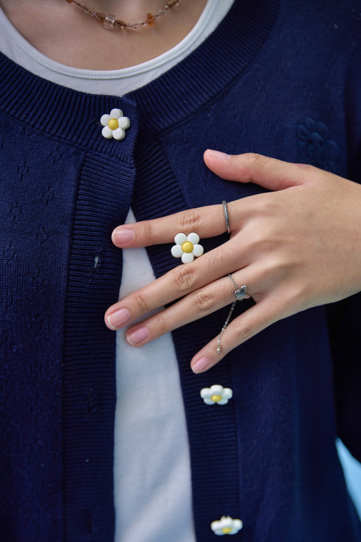 NAVY DAISY BLOOM CARDIGAN